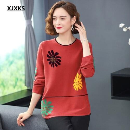 XJXKS 2021 autumn winter new women sweater fashion round neck three-quarter sleeve wool knitted sweater women pullover