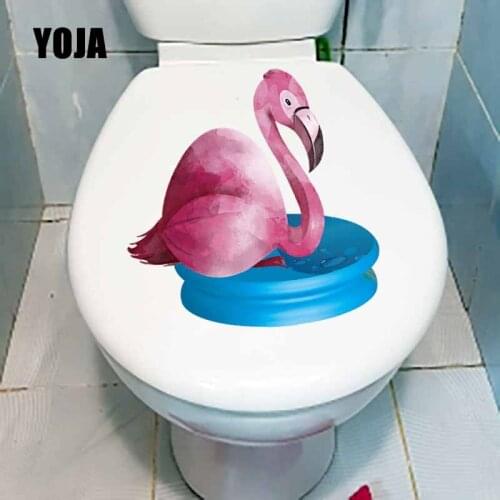 YOJA 21.5X22.1CM Red Flamingo in Rest Funny Toilet Seat Decal Living Room Home Decor Wall Sticker T5-0718