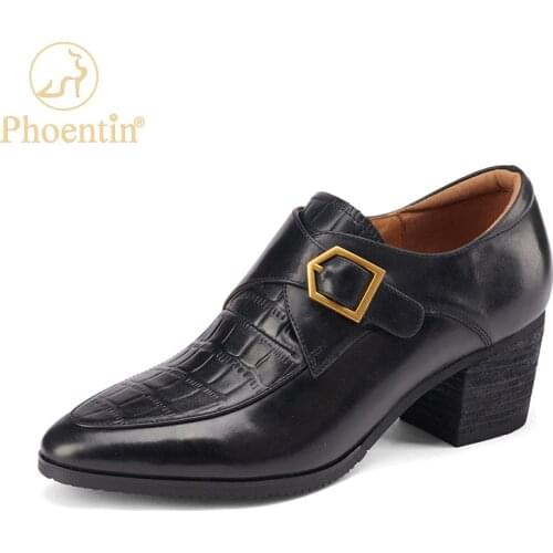 Phoentin Retro high Heels pumps for Women 2021 new pointed Toe deep mouth office shoes female Genuine Leather brown Pumps FT1649