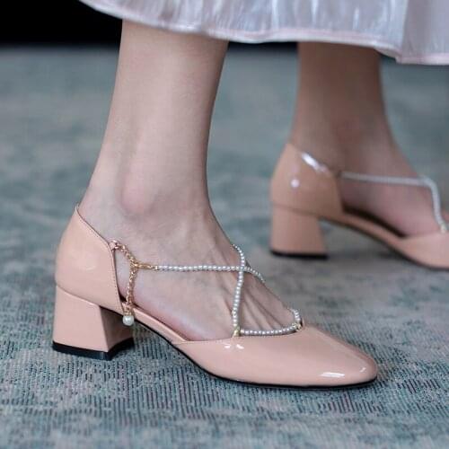 2020 summer new sweet and gentle Baotou single shoes women beaded thick heel single shoes fairy wind high heels Z805