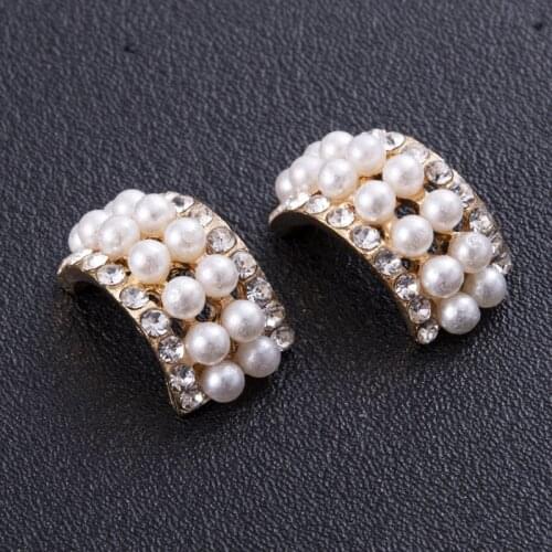 10pcs/lot Pearl Crystal Rhinestone Buttons Flatback Embellishment for Craft DIY Hair Bow Wedding Shoes Metal Decorative Buttons