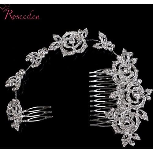 2016 luxury rhinestone design in rose flowers bridal combs hair combs Shiny Headdress Women Wedding Hair Accessories RE318