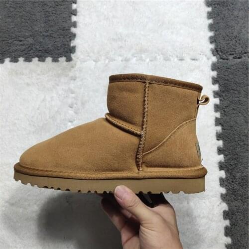 2021 Australia Women Snow Boots 100% Genuine Cowhide Leather Ankle Boots Warm Winter Boots Woman Black Shoes Large Size 34-44