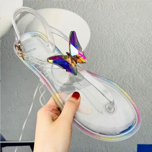 2021 Summer Womens Shoes Jelly Shoes Flat Butterfly Sandals Open Toe Outdoor Ladies Shoes Plus Size 42