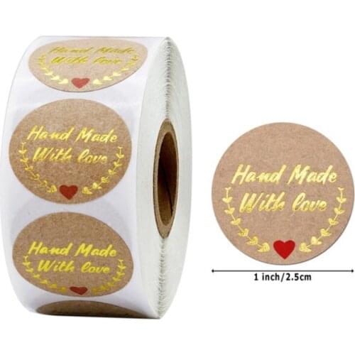 500pcs/pack Roll Gold homemade with love heart Bronzing gloss stickers party gift DIY decoration dia 25mm
