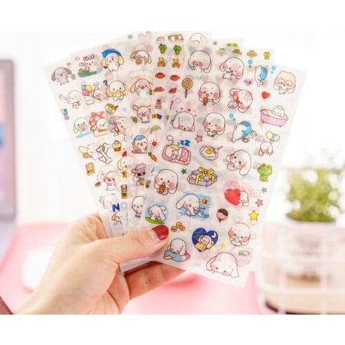 6PCS New Lovely Happy Big Ear Dog Diary Decorative Planner DIY Diary Scrapbooking Phone Index Seal Stickers