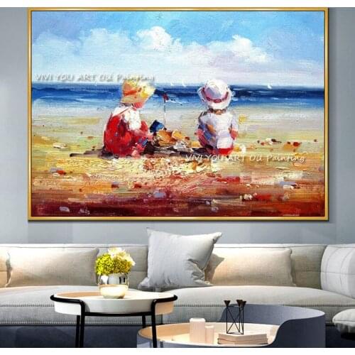 Abstract canvas baby on seaside ocean oil painting modern home living room decoration 100% Handmade large size wall art