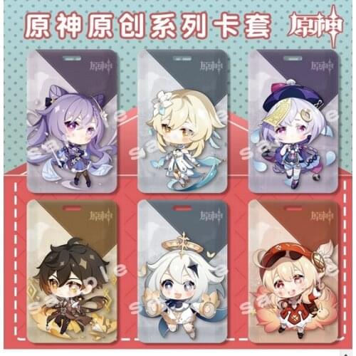 Anime Genshin Impact Ganyu Paimon Klee Keqing Acrylic Bus Card Case Student Keychain Cosplay Cartoon Pendant Key rings Xmas Gift