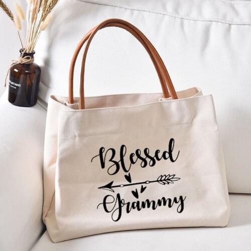 Blessed Grammy Women Ladies Casual Canvas Bag Large Capacity Handbag Shoulder Bags Tote Shopping Bag