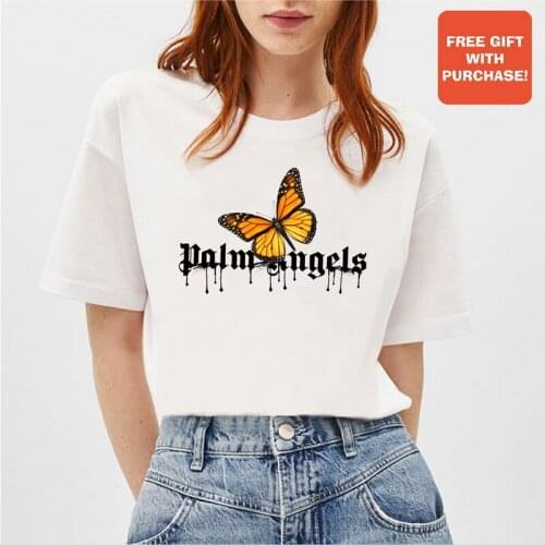 BLINGPAW Minimalist Women Graphics Tees Women T-shirt Butterfly Short-sleeved Tops O-Neck Casual Girls Large Size 100% Cotton