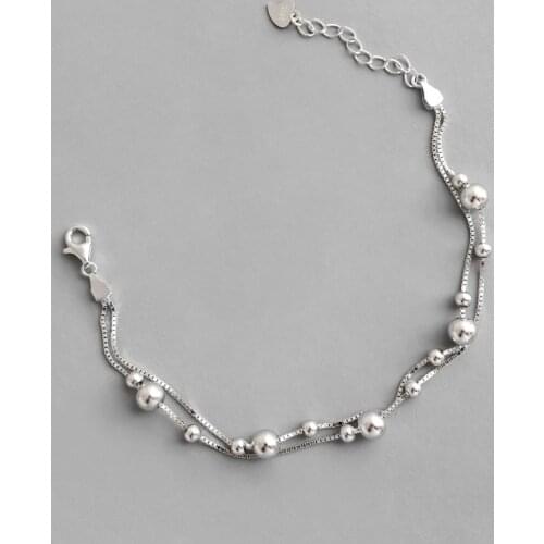 S925 Silver Plated Simple Wild Geometry Bead Box Chain Bracelet For Women Glamour Women Jewelry
