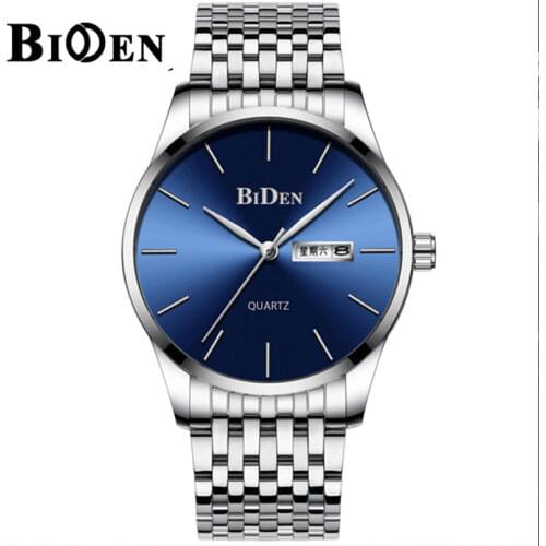 BIDEN Brand Luxury Men Quartz Watch Stainless Steel Business Simple Watches Calendar Week Wristwatch For Male relogio masculino
