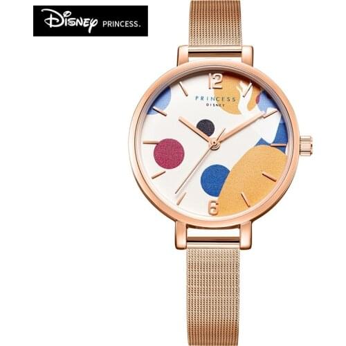 Disney Original Snow White Cinderella Mermaid Cartoon Women Stainless Casual Clock Blue Waterproof Quartz Girl Wristwatch Dress