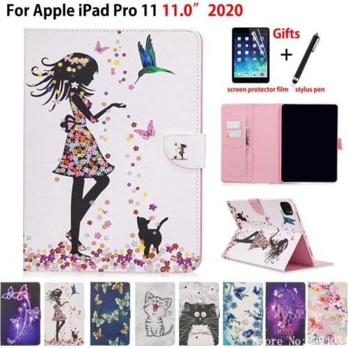 Case For iPad Pro 11 2020 Smart Cover For iPad Pro 11" 2020 Funda Tablet Fashion Girl Cat Stand Shell Capa +Gift