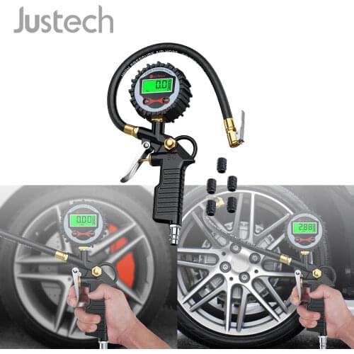 Justech 200PSI Digital Tire Pressure Gauge Tire Inflator Gauge with 5 Black Valve Caps LCD Digital Display for Car Motorcyle