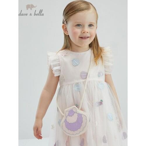 DBJ17828 dave bella summer baby girls fashion cartoon dress with a samll bag party dress kids infant lolita 2pcs clothes