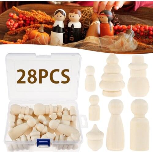 28PCS 35mm 55mm 63mm Wooden Peg Dolls Hardwood Natural Unfinished Boy Girl Wood Dolls For Home Nursery Decor DIY Pegdoll Wood