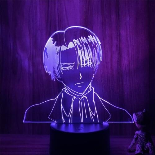 Attack on Titan Levi Cool Face Action Figure 7 Colors Touch Optical Illusion Lamp 3D Nightlight Anime Gift Decor Model