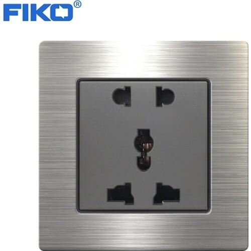 FIKO 5hole universal socket 13A wall electric socket stainless steel panel home decoration accessories power outlet 86*86mm