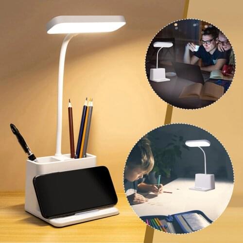 LED Table Lamp With Phone Pen Holder Touch Dimming Flexo Desk Lamp Usb Rechargeable Eye Protection Reading Bedside Night Light