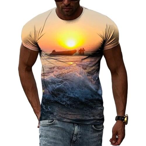 Summer Coastal Scenery fashion mens t-shirts 3D Casual Print Landscape graphic t shirts Interesting Trend short sleeve t-shirts