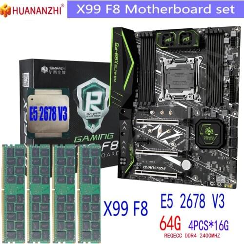 HUANANZHI F8 Motherboard Set Xeon E5 2678 V3 X99 F8 motherboard DDR4 LGA2011-3 and LGA 2011 64GB = 16GB * 4pcs 2400MHz Memory