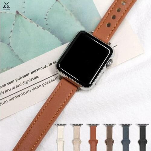 Double pin buckle leather strap for Apple Watch series 6 SE 5 4 3 2 1 Sport strap personality modern design for iWatch 40 44mm