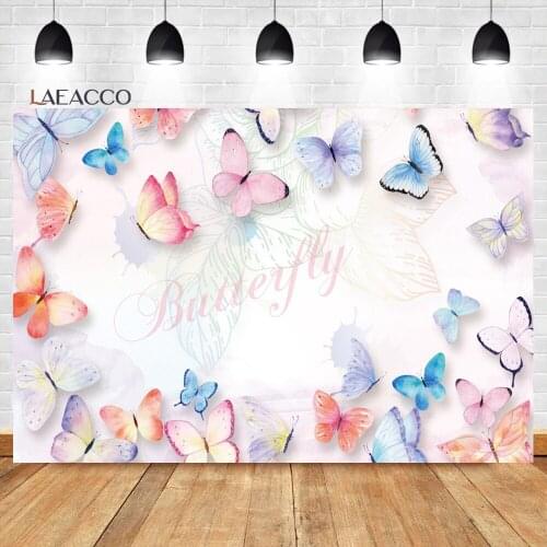 Laeacco Baby Shower Color Watercolor Butterfly Photocall Backgrounds Newborn Birthday Customized Portrait Photography Backdrops
