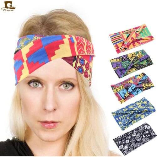 Hot sale African Pattern Ankara Print Cotton Headband for Women Beach Twist Turban Vintage Headband Elastic Hair Accessories
