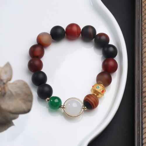 Trendy Natural Frosted Agate Beads Bracelet Men Women Nepalese Style Female Jewelry Vintage Lucky Chakra Friendship Couples Gift