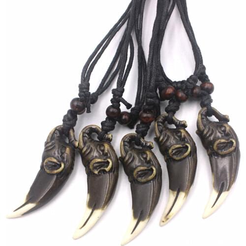 Wholesale 12pcs Imitation Yak Bone Tibet Lucky Elephant Tooth Charms Pendant Wood Beads Adjustable Necklace Gift MN183