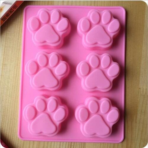 Wholesale 500pcs Silicone mold 6 lattices cat paw footprint handmade soap mold silicone cake moulds SSCM-001-10