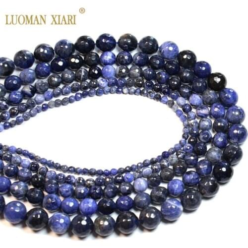 Wholesale Natural Faceted Blue Sodalite Round Stone Beads For Jewelry Making DIY Bracelet Necklace 4/ 6/8/10/12 mm Strand15