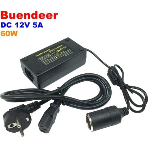 Buendeer EU plug 5A 60W Car Inverter Cigarette Lighter Adapter Socket Power Converter 220V AC To 12V DC Car Home use Inverter