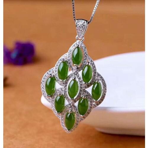 Hetian Biyu Silver Inlay Pendant Diamond Pendant j2