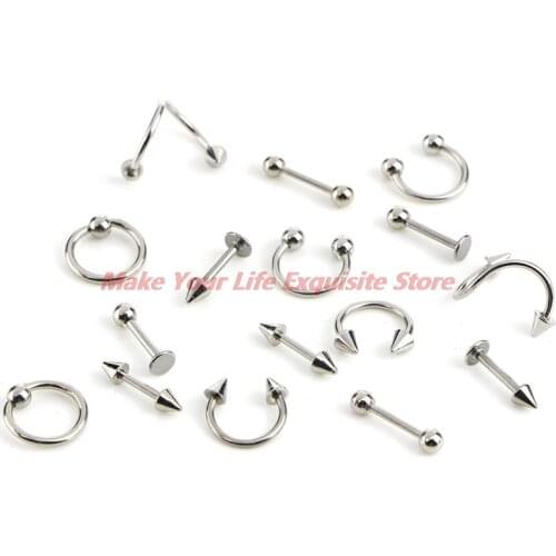 New 8/16PCS/Set Fashion Piercing Set Eyebrow Bar Lip Nose Pircing Stainless Steel Ear Studs Stainless Steel Mixed Body Jewelry