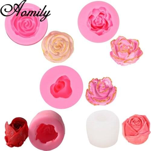 Aomily 3D Rose Peony Flower Patten Cake Silicone Mold Fondant Cake Decorating Tools Chocolate Candy Mold Resin Clay Mould Baking