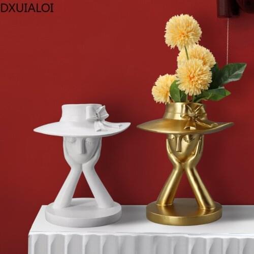 DXUIALOI Creative Abstract Character Vase Resin Crafts Home Living Room Entrance Dining Table Flower Arrangement Vase Decoration