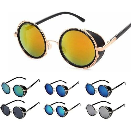 Vintage Retro Side Hood Round Sunglasses Studio Steampunk Metal Frame Glasses