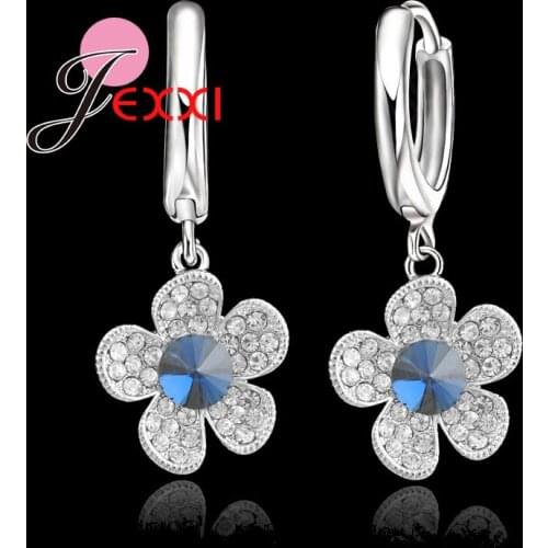 High Quality Exquisite 925 Sterling Silver Cubic Zircon Crystal Flower Design Woman Lever Back Earring Fashion Jewelry