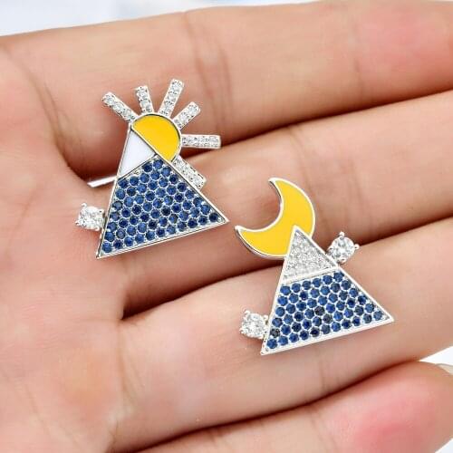 High quality fashion temperament sun moon landscape zircon earrings female/girl wedding party style jewelry gift