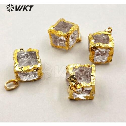 WT-P1227 Wholesale fashion jewelry natural cubic crystal pendant High quality cube crystal quartz with 24k gold electroplate