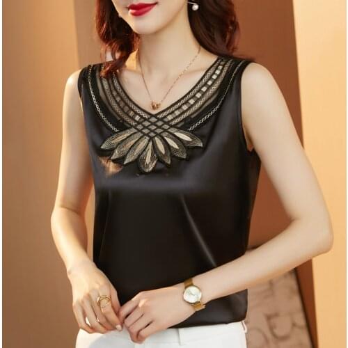 M-4XL Womens Fashion embroidery Camisole shirt Plus size Summer Tank Tops Sleeveless Basic Camis