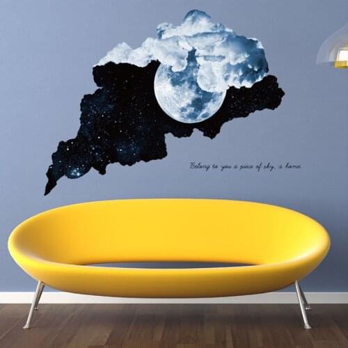 Starry Sky Hole 3D Moon Night Broken Wall Stickers Living Room Background Home Decoration Removable Stickers Wallpaper