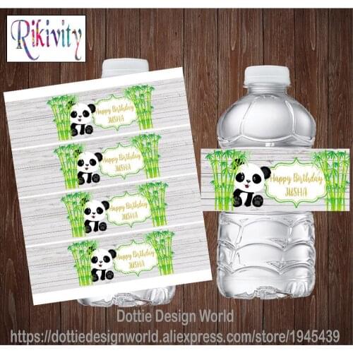 20 Custom Panda Bamboo Wood Boy Birthday Water Bottle Wine Labels Candy Bar Wrapper Sticker Baby Shower Wedding Party Decoration
