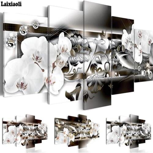 5 pcs Diamond Embroidery cross stitch 5D diamond painting sale orchid flower DIY Diamond Mosaic Picture home decoration stickers