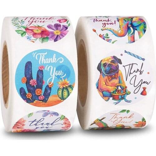 500PCS/roll Thank You Sticker Seal Label Kawaii Animal Flower Decoration Scrapbooking Journal Sticker Stationery For Kids Gift
