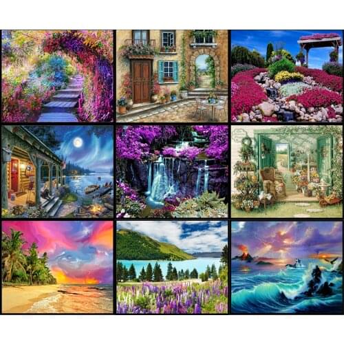 5d Diy Diamond Painting Full Circle Resin Landscape Diamond Embroidered Mosaic Picture Rhinestone Home Decoration Crafts