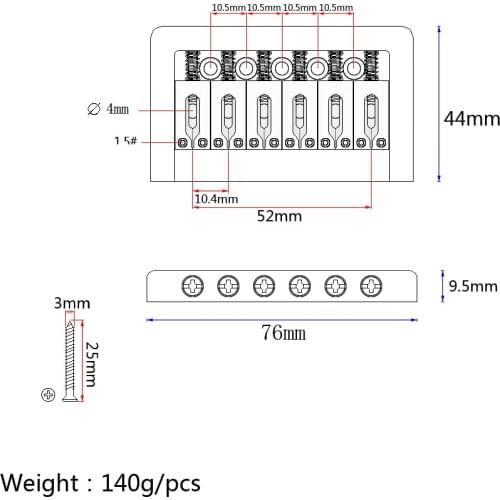 Zinc Alloy 6 String Bridge Hard-tail Top Load for Electric Guitars/Cigar Box Guitar