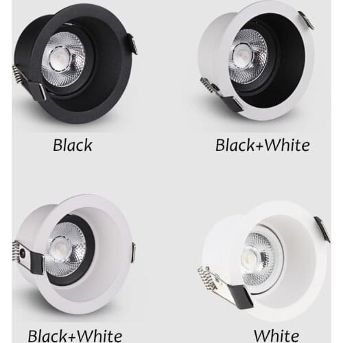 Anti Glare LED 5W 7W 10W 12W Embedded Ceiling Downlight Round Spotlights CRI90 Black White Led Ceiling Indoor Lighting For Mall